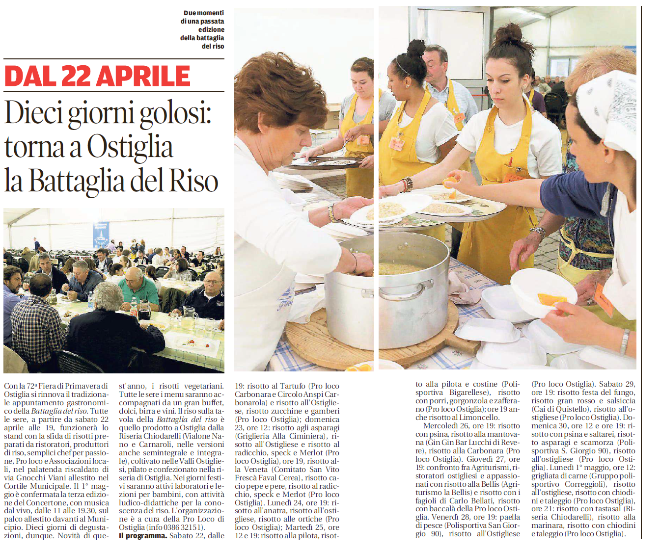 13 04 2017 gazzmn Dieci giorni golosi torna a Ostiglia la Battaglia del Riso