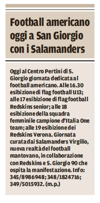 16 07 2017 gazzmn Football americano oggi a San Giorgio con i Salamanders